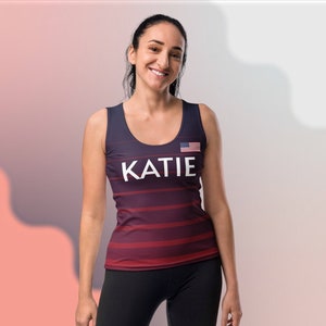 USA Custom Name Women's Running Athletic Tank Top for Marathons, Races, World Majors, Personalized