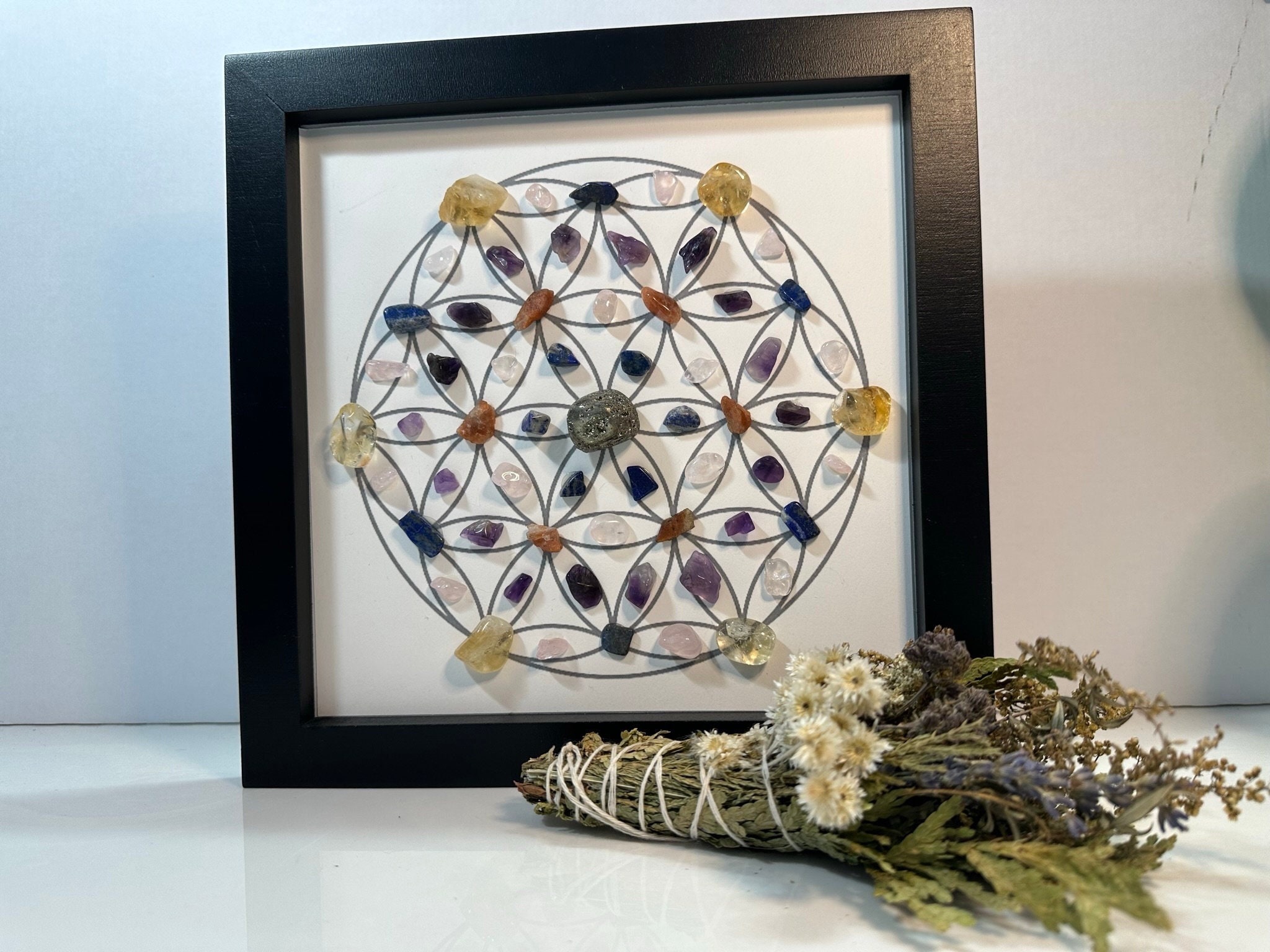 Crystal Grid, Crystal Art, Framed Crystal Art, Framed Crystal Grid, Energy  Infused Art,altar Art, Healing Crystals, Altar, Wall Art 