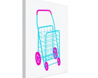 Cyan Shopping Cart on Canvas