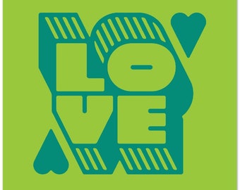 Love - Teal on Lime Green