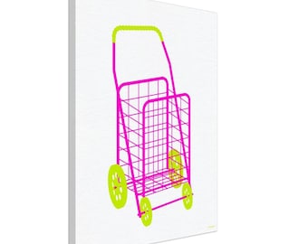 Magenta Shopping Cart on Canvas