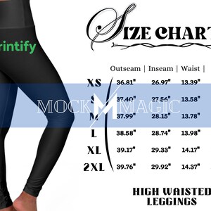 Printfy's High Waisted Yoga Leggings Size Chart, Size Chart for Printify's  Women's Cut Sew Casual Leggings, High Waisted Leggings Size Chart 