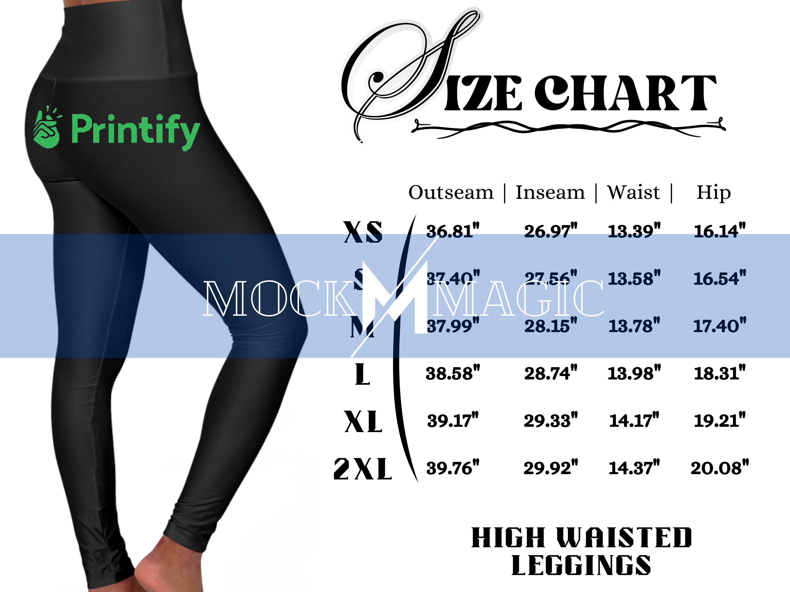 Printify High Waisted Yoga Leggings Size Chart Etsy