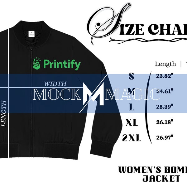 Printify Women's Bomber Jacket AOP Size Chart