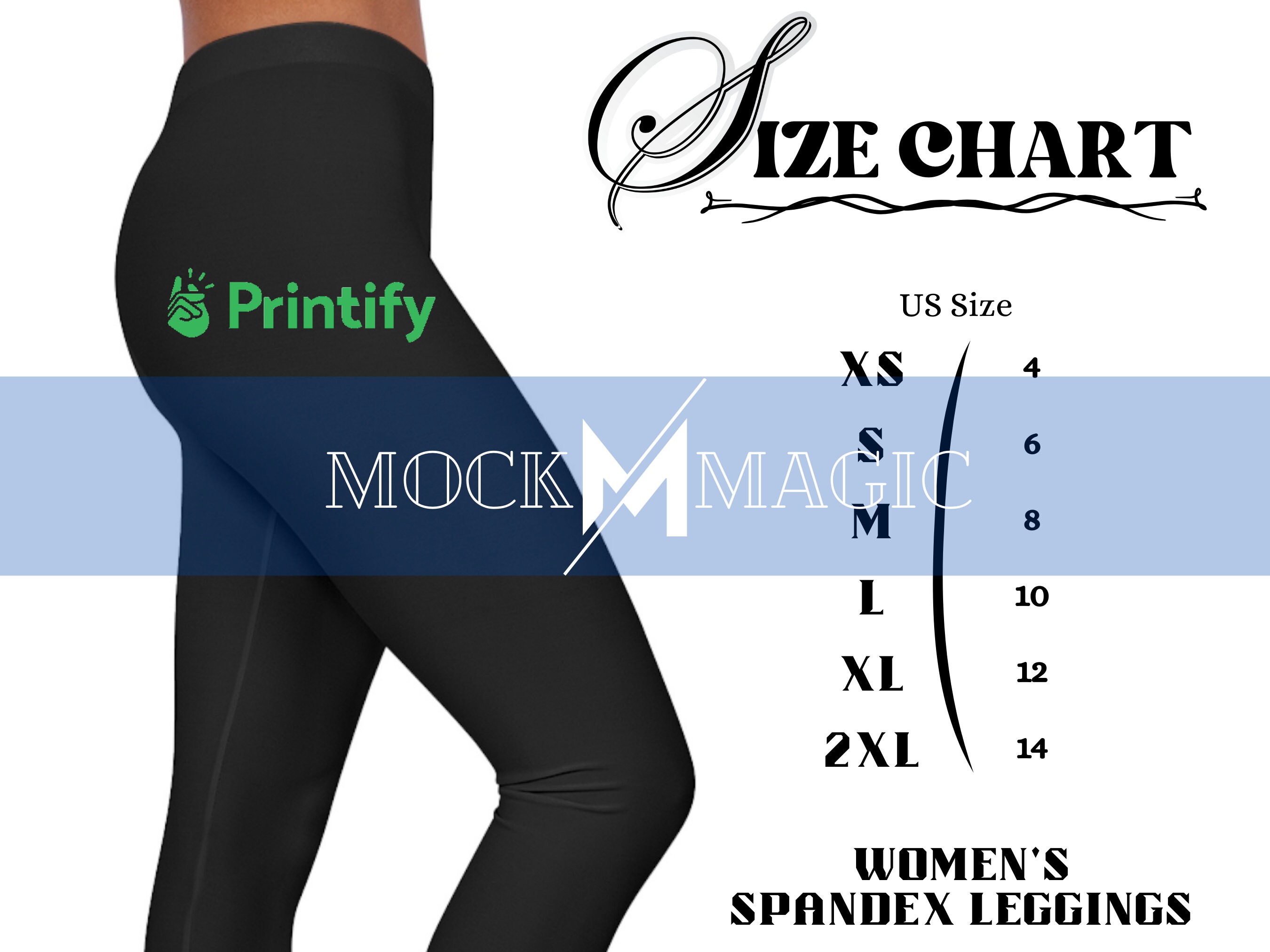 Leggings size chart | fits printify Women's Cut & Sew Casual Leggings |  print on demand pod shops 2020