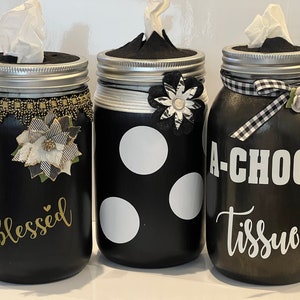 Mason Tissue Jar - Give as a gift or Desk Container - Home Decor - Gift for Her - Jewelry Holder - Birthday Gift