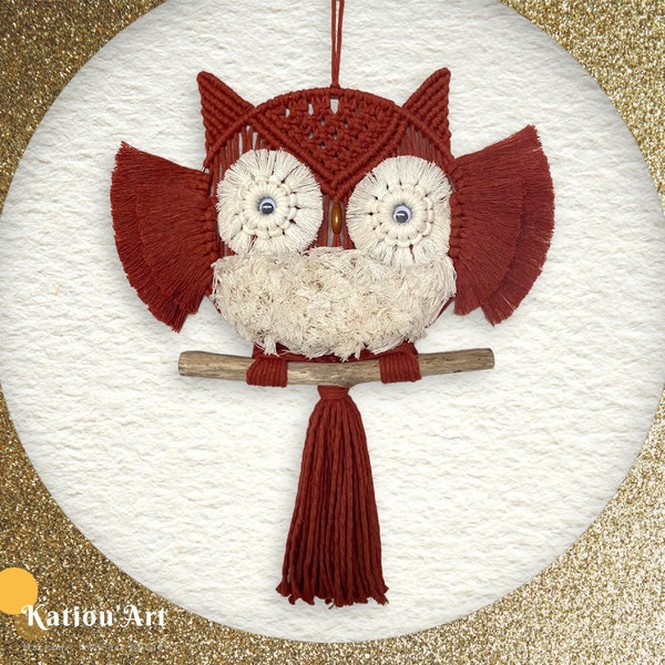 Tenture murale Hibou | Hibou en macramé | Décoration murale