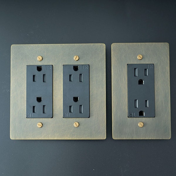 Electrical outlet 15a with bronze brass wall plate. gfci, usb-c
