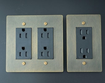 Electrical outlet 15a with bronze brass wall plate. gfci, usb-c