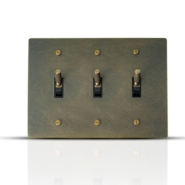 Light switch, bronze brass toggle, solid brass cover plate