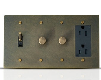 Light switch plate + outlet in bronze brass