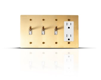 Retro toggle light switch & outlet combo, solid brass wall plate cover