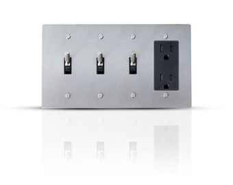 Levered light switch & electrical outlet combo wall plate. stainless steel, solid brass switch cover