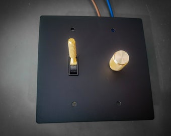 Dimmer & light switch plate in black brass
