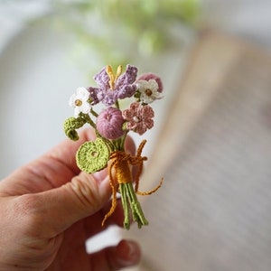 Cosmos violet flower brooch, Wedding flower boutonniere, Microcrochet, Spring flower pin, Floral Gifts for mum, Easter gifts, Thank you gift image 5