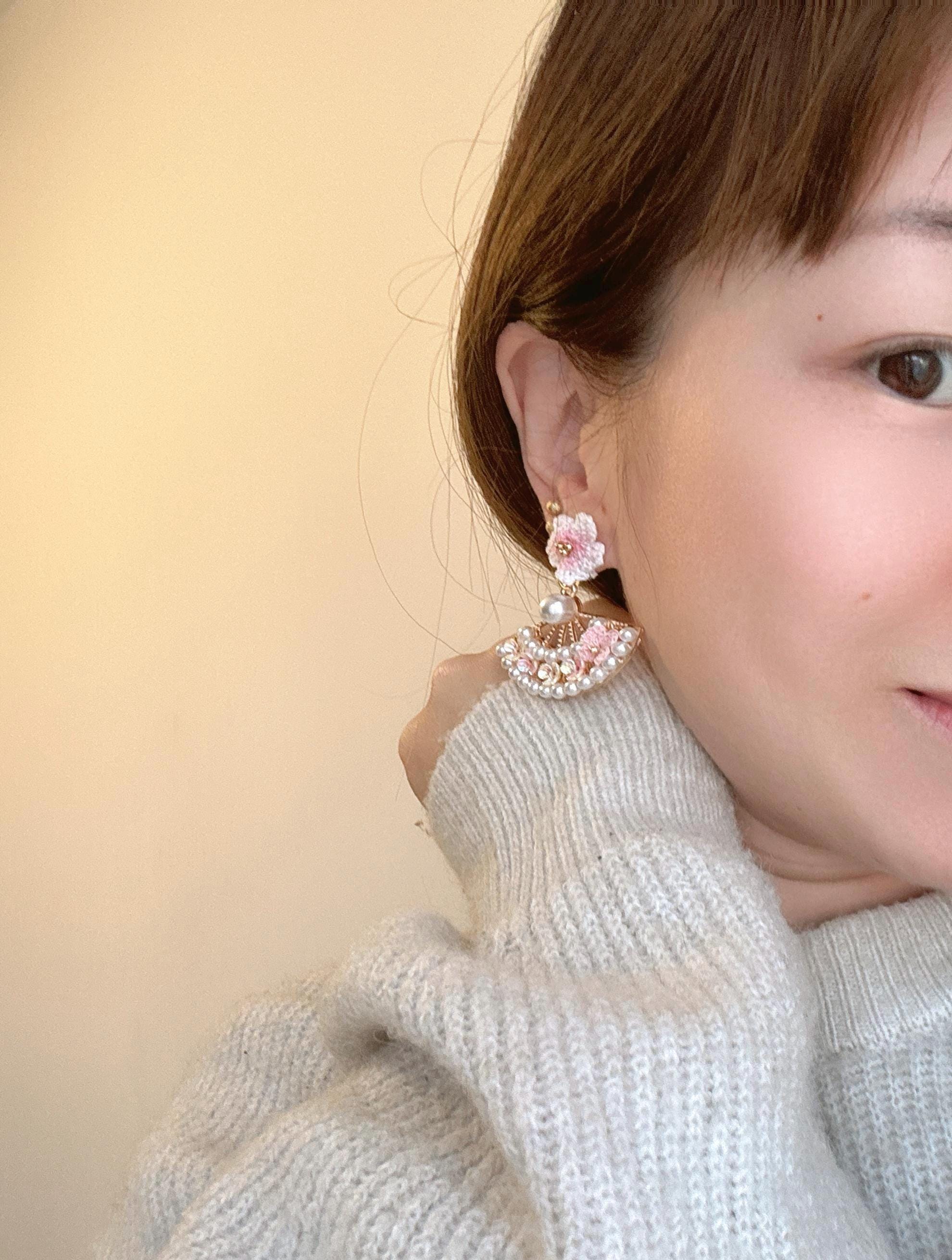 Micro Crochet Cherry Blossom Earrings, 14K Gold-plated, Czech