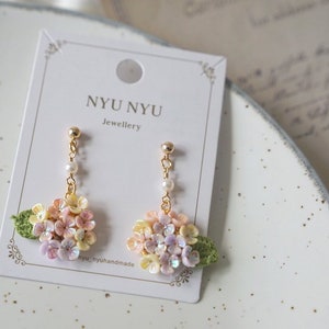 Hydrangea flower dangle earrings, 14k gold, Microcrochet jewelry, Bridal jewelry, Birthday gifts, Floral Gifts for her, Birth gifts