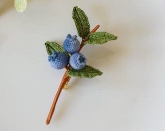 Blueberry brooch, fruit brooch, Wedding boutonniere, Crochet flowers, Floral lapel pin, Gifts for mum, Personalised Gifts, Easter gifts