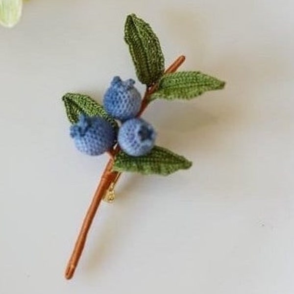 Blueberry brooch, fruit brooch, Wedding boutonniere, Crochet flowers, Floral lapel pin, Gifts for mum, Personalised Gifts, Easter gifts