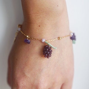 Blackberry Crochet Bracelet, 14K Gold Plated, Unique Berry Bracelet, Birth Jewelry, Minimalist Pearl Bracelet, Gifts for Her