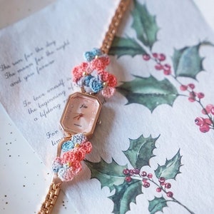 Women Hydrangeas flower watch, watch strap, Spring Floral bracelet, Vintage watch, Gifts for her, Microcrochet, Easter gifts, Handmade