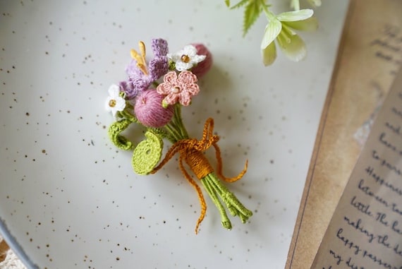 Cosmos Violet Flower Brooch Wedding Flower Boutonniere Microcrochet Flower Pin Floral Gifts for Mum Christmas Jewelry Thank You Gift Etsy