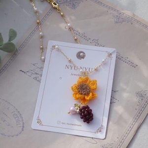 Micro crochet sunflower jewellery set, Flower earrings, Gifts for her, sunflower necklace, Personalised gifts, Birthday gifts, Wedding gifts