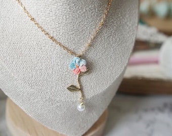 Dainty flower charm necklace, Easter gifts, 14k gold, Micro crochet, Gifts under 20, Floral Gifts for her, Bridal shower gift, Spring floral