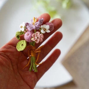 Cosmos violet flower brooch, Wedding flower boutonniere, Microcrochet, Spring flower pin, Floral Gifts for mum, Easter gifts, Thank you gift image 7