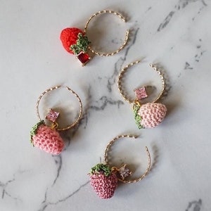 Strawberry ring, amigurumi, Kawaii, Fruit, Cute Gifts for her, Easter gifts, Gifts under 20, 14k gold, Micro crochet, Knitting jewelry