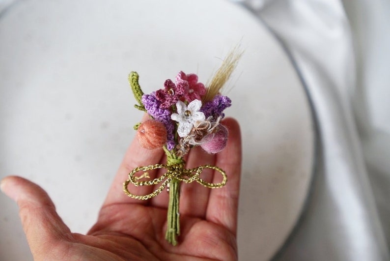 Cosmos violet flower brooch, Wedding flower boutonniere, Microcrochet, Spring flower pin, Floral Gifts for mum, Easter gifts, Thank you gift image 10