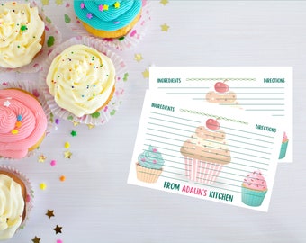 Personalized Cupcake Recipe Cards- Gifts for her- Hostess Gift- Girls gift- Kitchen Gifts- Baking Gifts- Unique Gift for her-teen gift