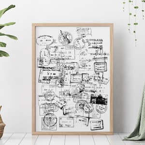 WORLD PASSPORT STAMPS Digital Print, Downloadable Art Print