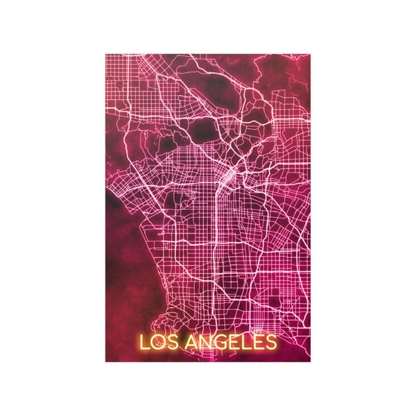 Affiche de la carte de rue de Los Angeles Neon City (finition satinée, 210g/m²)