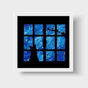 Cat Watching Santa In the Window: Digital Print