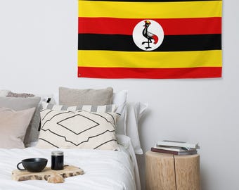 Oegandese vlag, dubbelzijdig polyester wanddecoratiebanner van 90 x 150 cm met oogjes.