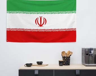 Drapeau iranien, drapeau double face en polyester avec œillets, décoration murale intérieure/extérieure, bannière de drapeau national de 90 x 150 cm