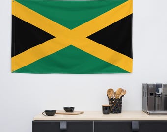 Bandera de Jamaica, pancarta de poliéster de doble cara, ojales de 3 x 5 pies.