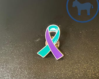 Teal and Purple Ribbon Enamel Pin, Awareness and Support