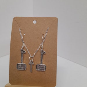Thor&#39;s hammer themed earrings and necklace set