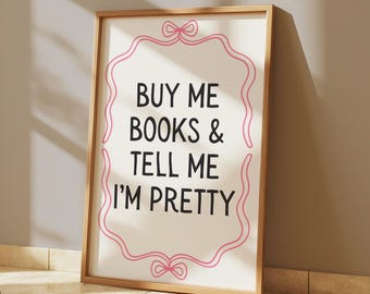 Book Lover Art Print | Aesthetic Pink Bow Decor (Digital Download)