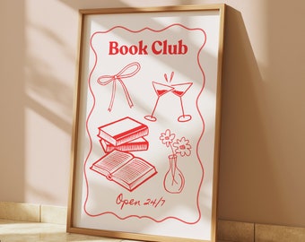 Vintage Book Club Art Print: Cozy Reading Nook Decor (Digital Download)