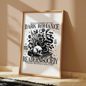 Arte de pared de la Sociedad de lectores de romance oscuro, impresión literaria, decoración literaria, regalo de lectura, arte de pared para amantes de los libros, regalos estéticos para lectores