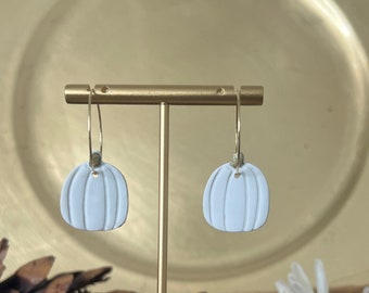 White Pumpkin Gold Hoop Polymer Clay Earrings