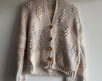 Knit crochet handmade bobble cardigan linen cotton boho vintage classic