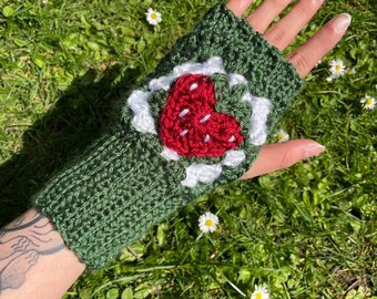 Crochet artisanal fraise patch gants sans doigts chauffe-bras