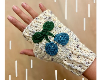 Handmade fingerless texting gloves crochet knit blueberry fruit