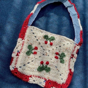 Handmade Cherry crochet bag tote purse heart