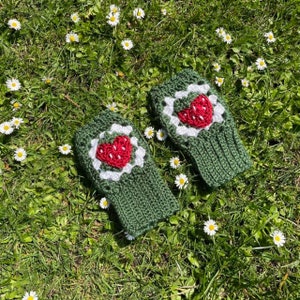 Handmade crochet strawberry patch fingerless gloves arm warmers image 3