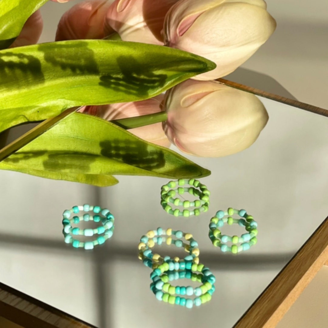 Matte and Glossy Beads/ Stretchy Rings/ Seed Bead Rings/ Etsy